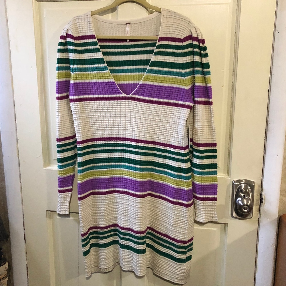 Free People Gidget Sweater Dress Ivory Striped NEW
